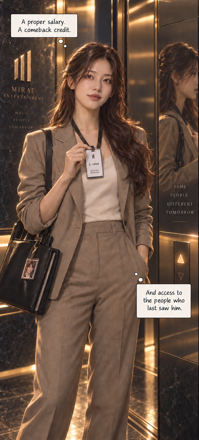 S. Hana wears her new assistant producer badge. A proper salary, a comeback credit, and access to the people who last saw Yuren.