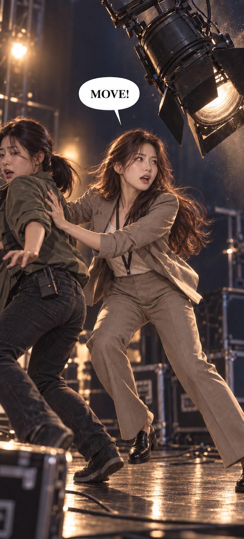 Hana shoves a crew member clear and shouts: Move!