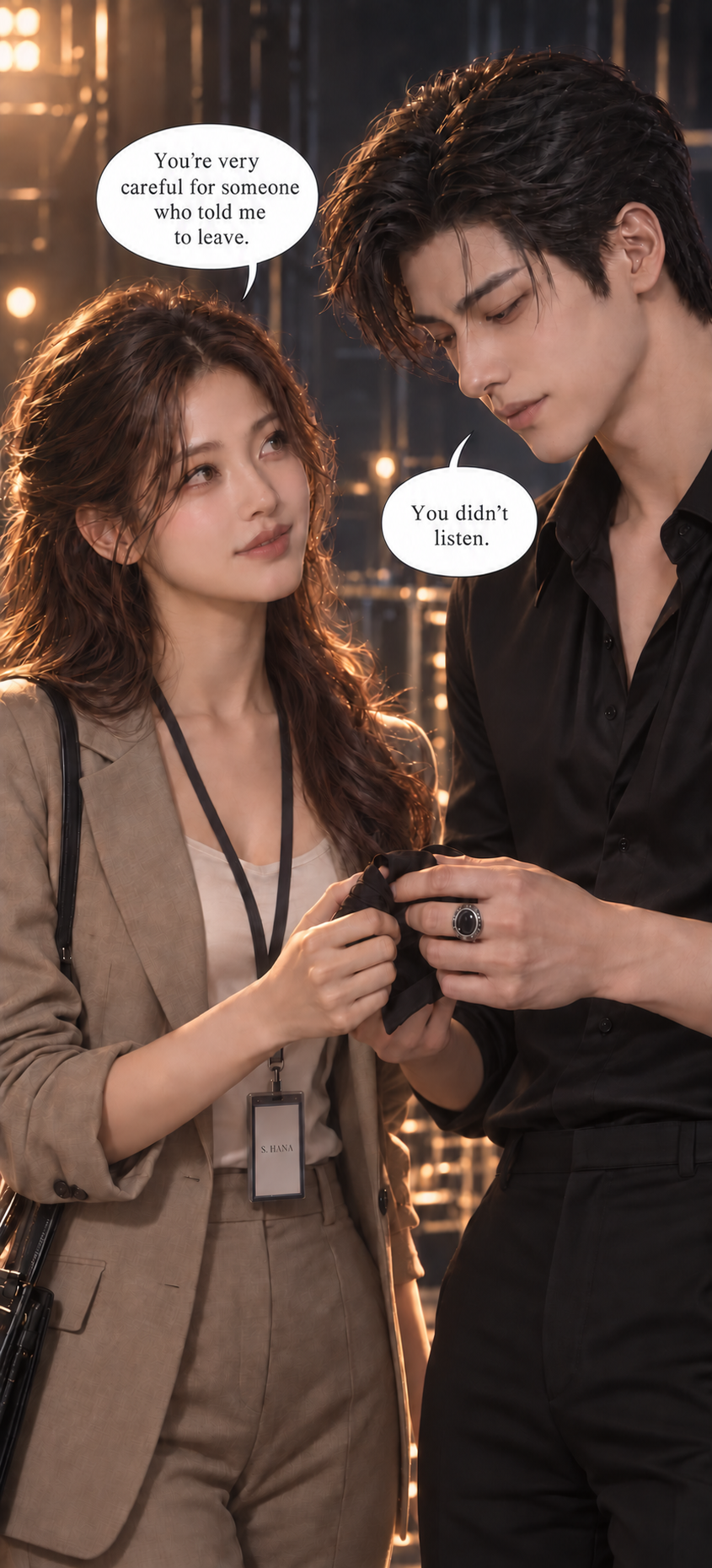 Seojun tends to Hana’s injured hand after the rescue.