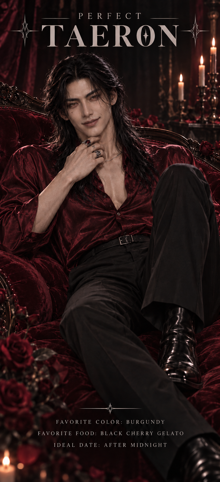 Taeron of PERFECT, smiling for his character portrait